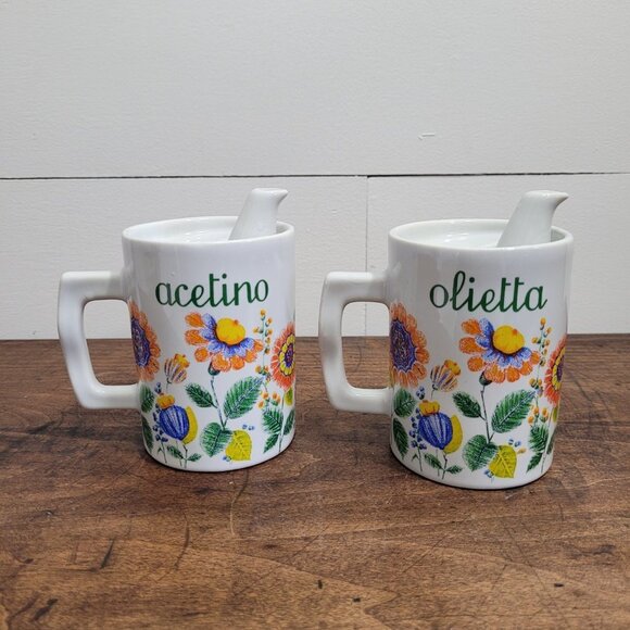 Vintage Ancienne Porcelain Floral Oil/Vinegar Containers with Spout - Picture 3 of 8